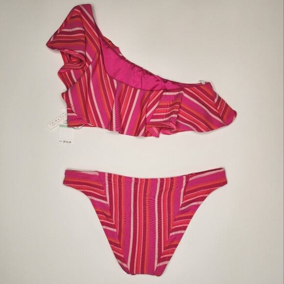 Trina Turk Marai Pink Striped One Shoulder Bikini Set Size 8 NWT - Picture 5 of 7